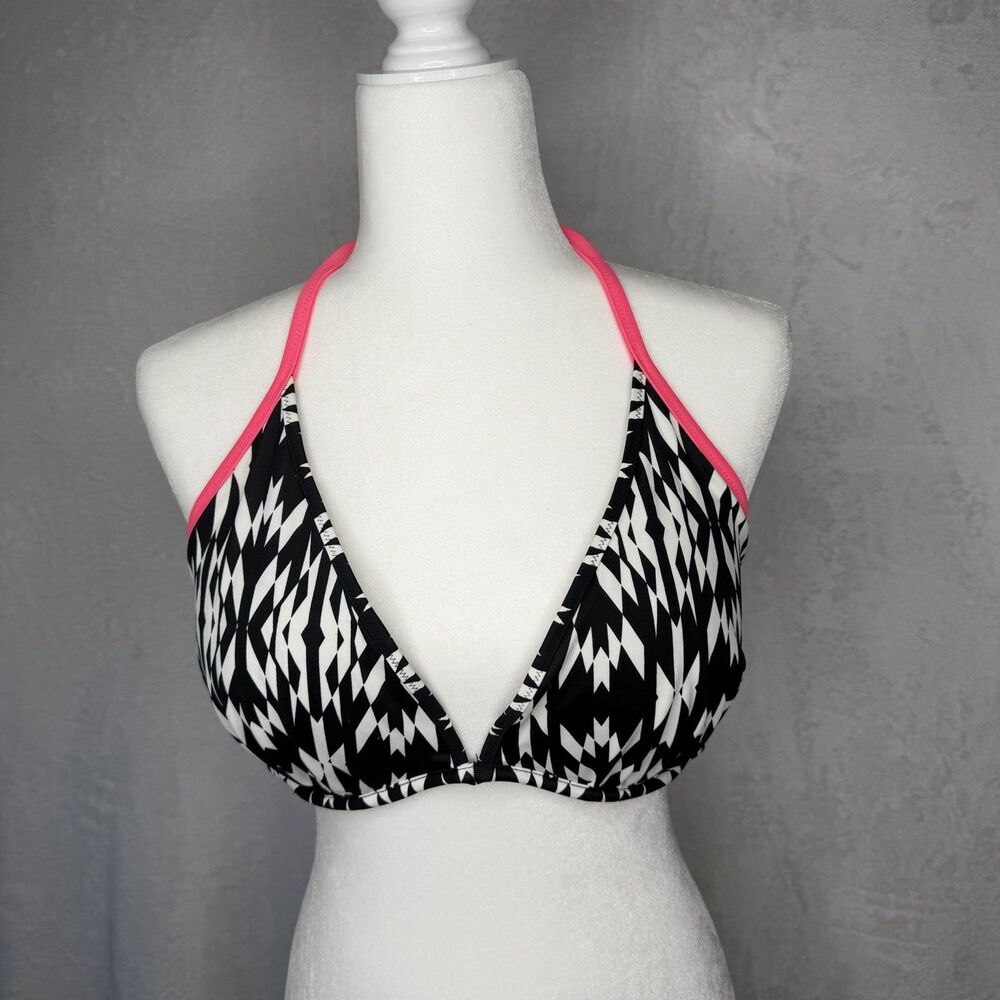 Victoria's Secret Swim Size 36DD High Tie Halter Bikini Top Black White Pink Y2k